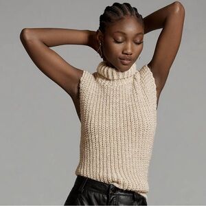 Anthropologie Pilcro Turtleneck Sweater Vest Metallic Knit Women’s S NEW